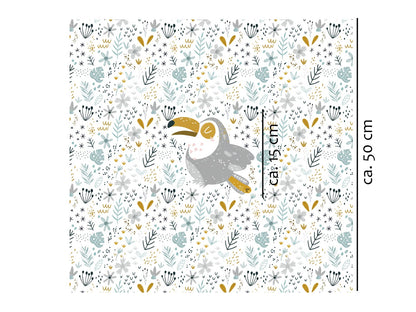 stoff-jersey-baumwolle-baumwolljersey-panel-tier-tukan-vogel-jungel-safri-wildtier-blumen-monstera-blaetter-masse