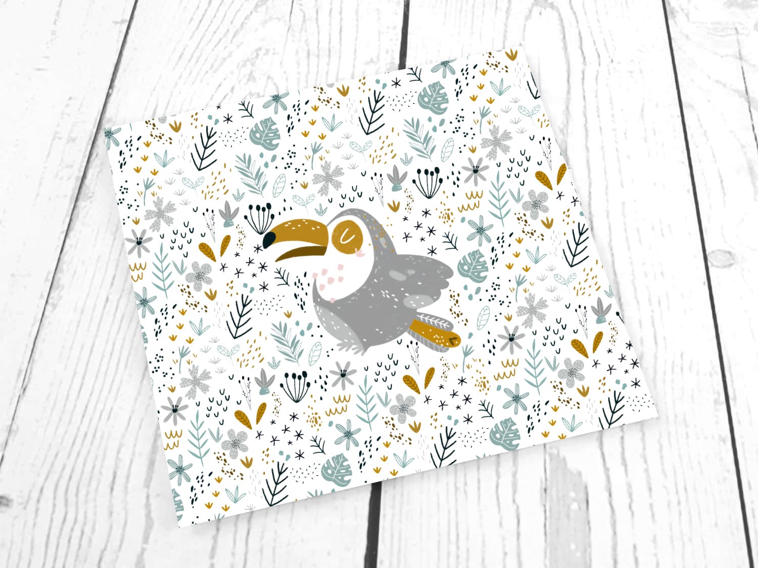 stoff-jersey-baumwolle-baumwolljersey-panel-tier-tukan-vogel-jungel-safri-wildtier-blumen-monstera-blaetter