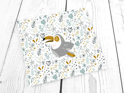 stoff-jersey-baumwolle-baumwolljersey-panel-tier-tukan-vogel-jungel-safri-wildtier-blumen-monstera-blaetter