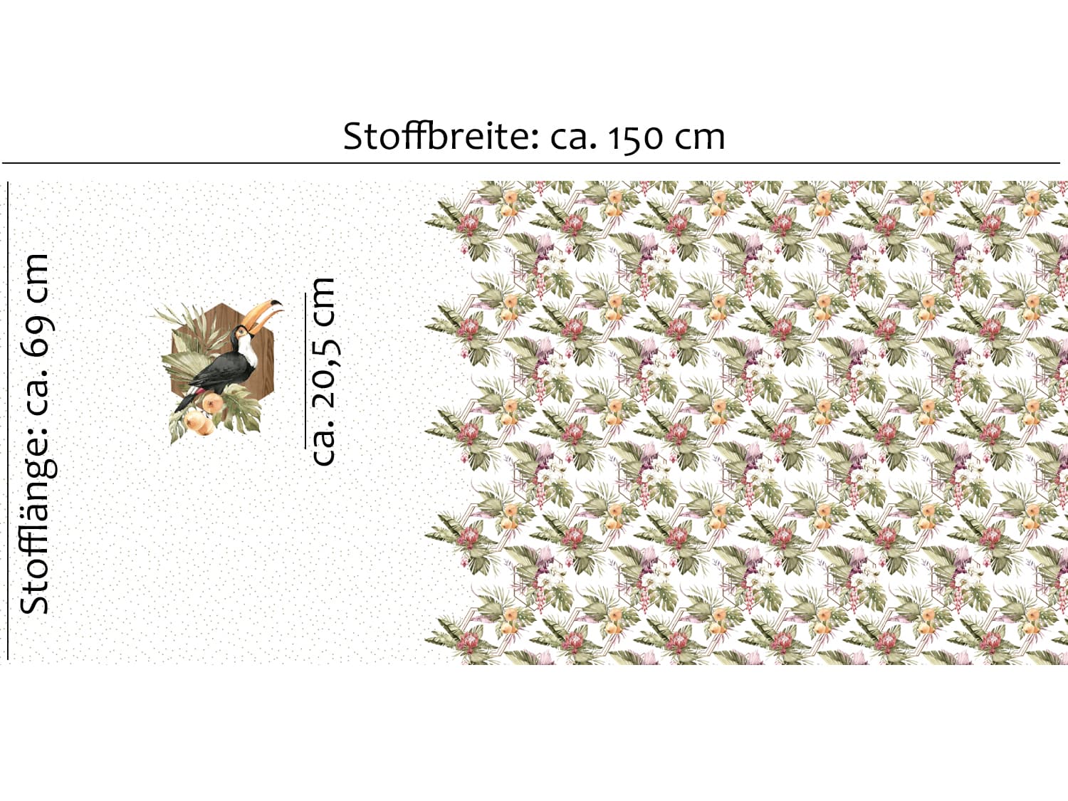 stoff-jersey-baumwolle-baumwolljersey-panel-tukan-sommer-blumen-floral-flower-summer-tropic-tropical-braun-2
