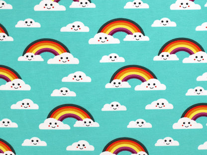 stoff-jersey-baumwolle-baumwolljersey-regenbogen-rainbow-wolken-gesicht-mint