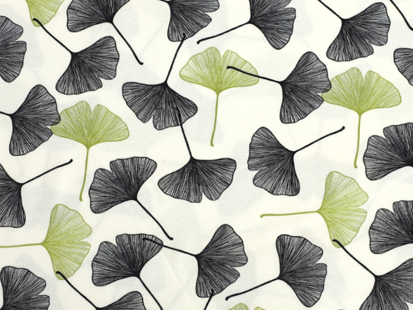 Jersey Stoff - Ginkgo, schöner ginkgo cotton jersey fabric mit Ginkgo Blättern auf cremeweißen Grund.