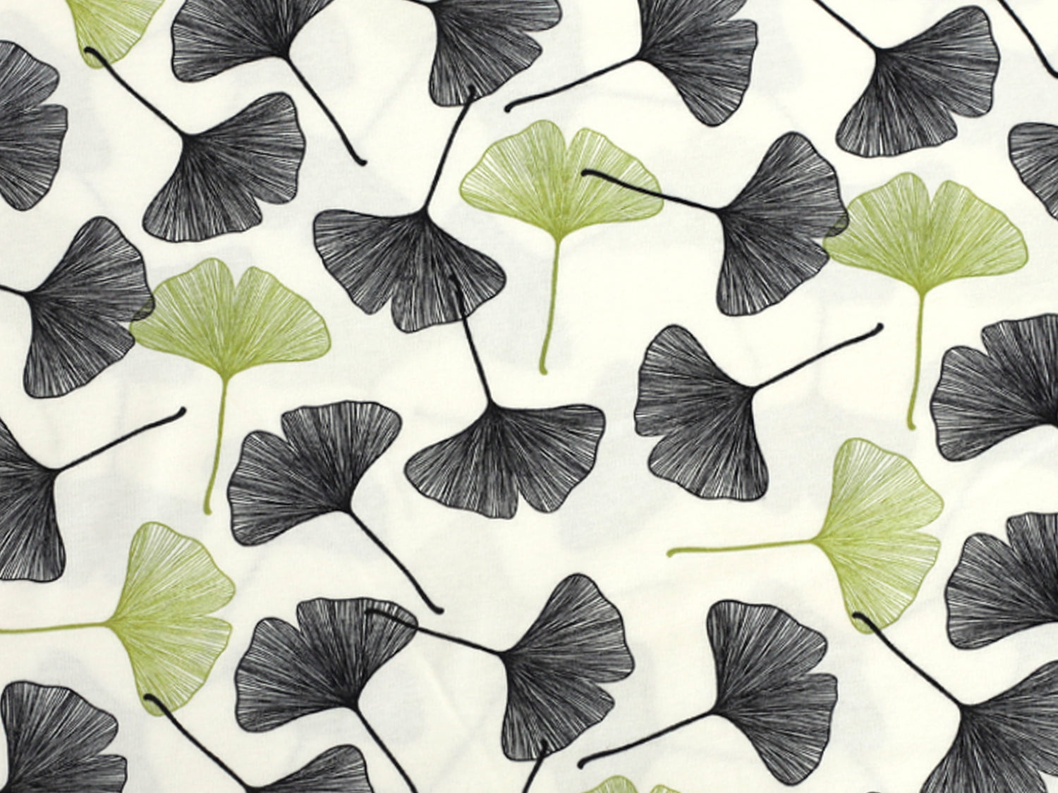 Jersey Stoff - Ginkgo, schöner ginkgo cotton jersey fabric mit Ginkgo Blättern auf cremeweißen Grund.