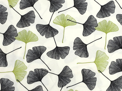 Jersey Stoff - Ginkgo, schöner ginkgo cotton jersey fabric mit Ginkgo Blättern auf cremeweißen Grund.