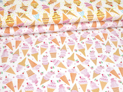 stoff-jersey-baumwolle-baumwolljersey-sommer-eis-creme-eistuete-erdbeere-kirsche-waffel-bunt-gemischt-serie
