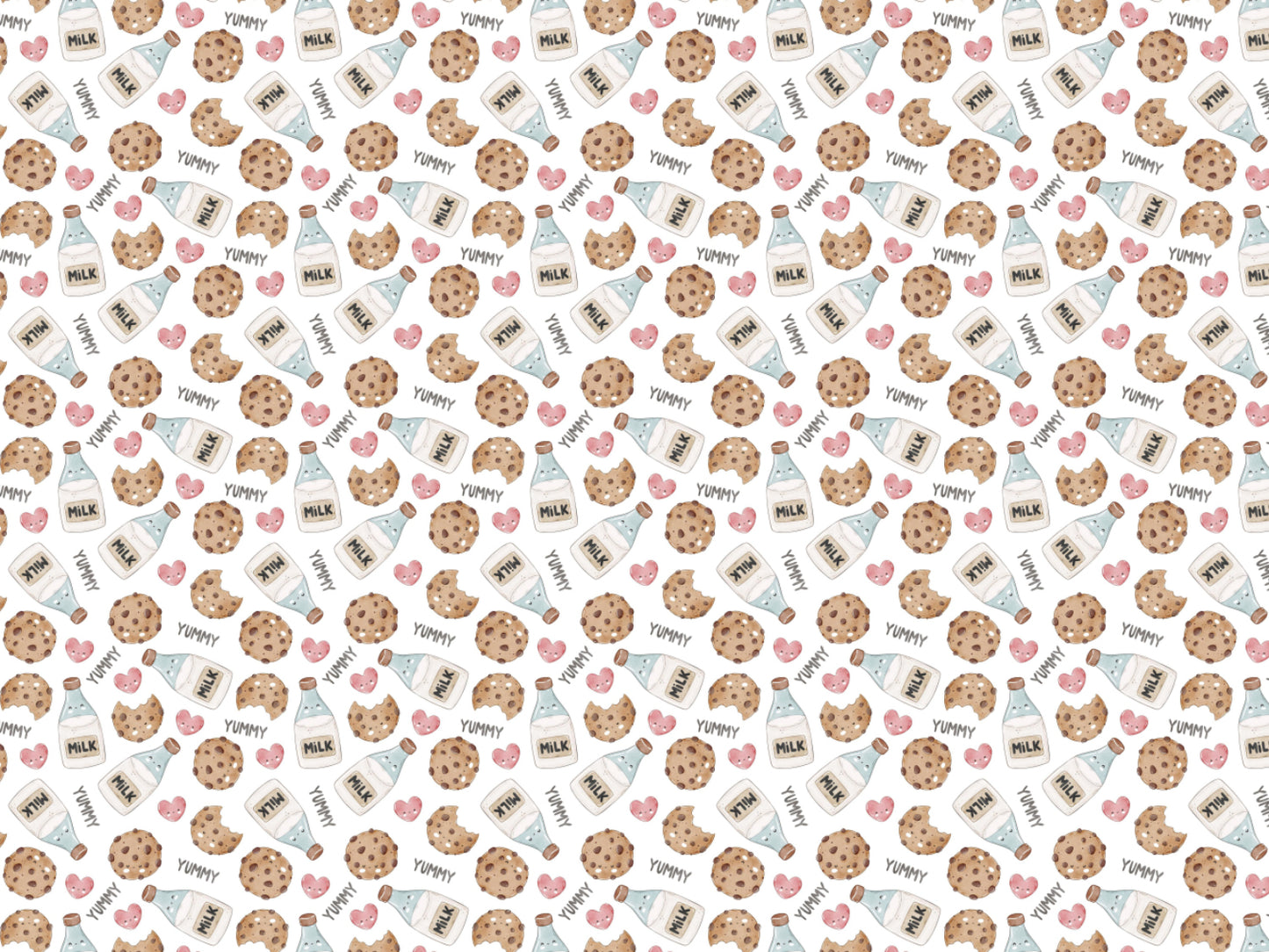Jersey Stoff Cookies Milk fabric pattern with cookies and milk cartons, perfect for summer fabrics.