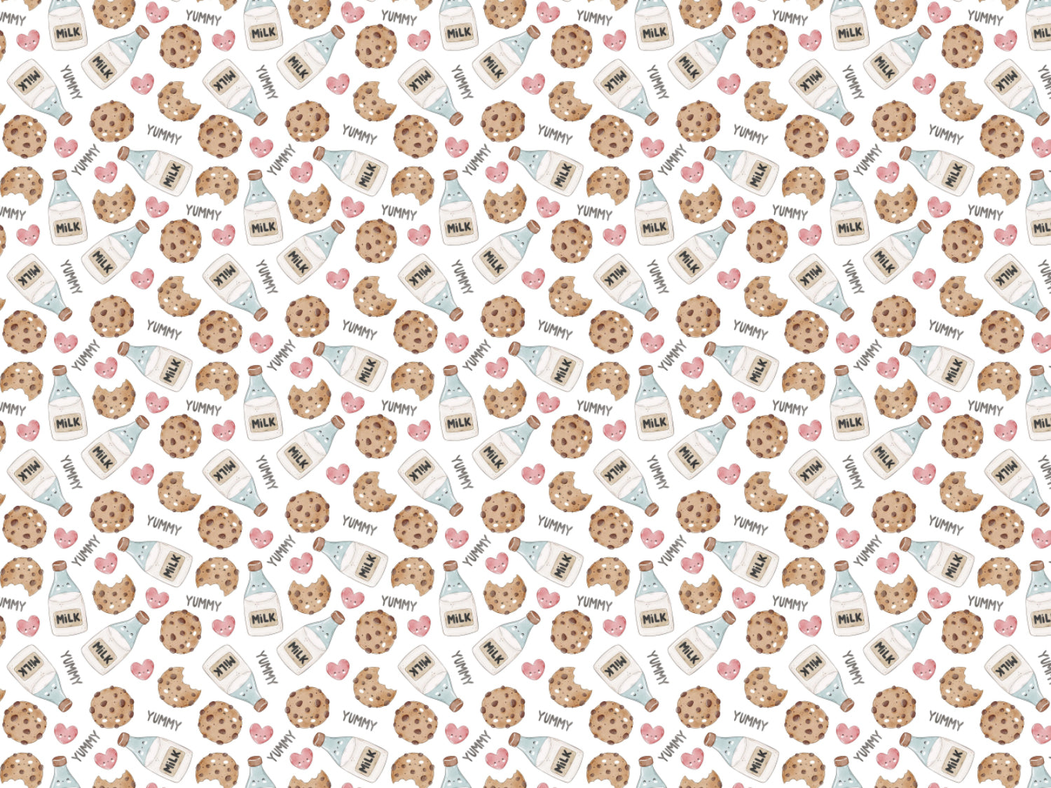 Jersey Stoff Cookies Milk fabric pattern with cookies and milk cartons, perfect for summer fabrics.