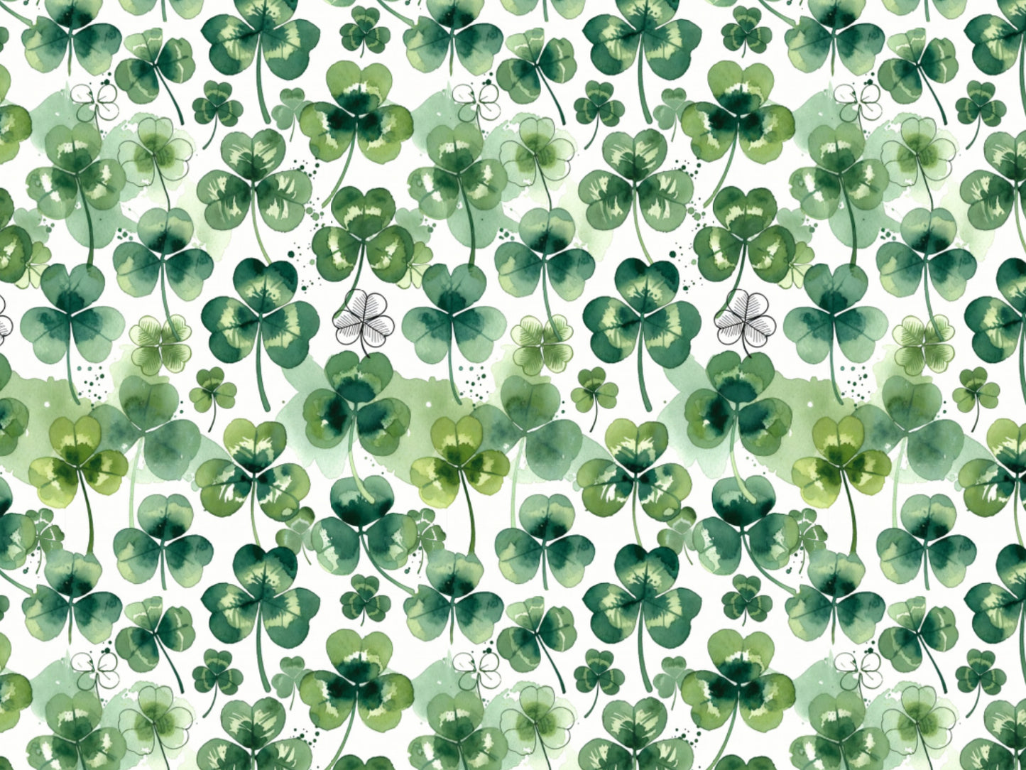 aquarell kleeblätter jersey stoff – grüner Baumwollstoff mit Aquarell-Kleeblättern Muster