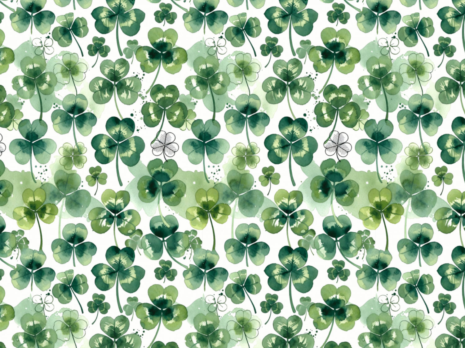aquarell kleeblätter jersey stoff – grüner Baumwollstoff mit Aquarell-Kleeblättern Muster
