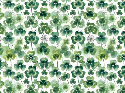 aquarell kleeblätter jersey stoff – grüner Baumwollstoff mit Aquarell-Kleeblättern Muster