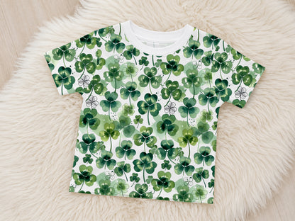 Jersey Stoff - Aquarell Kleeblätter T-Shirt in grünem Aquarelldesign, 95% Baumwolle, 5% Elasthan, waschbar bis 30 Grad.