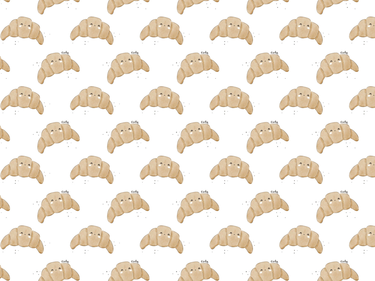 Cute croissant jersey fabric pattern featuring adorable croissants on a white background.
