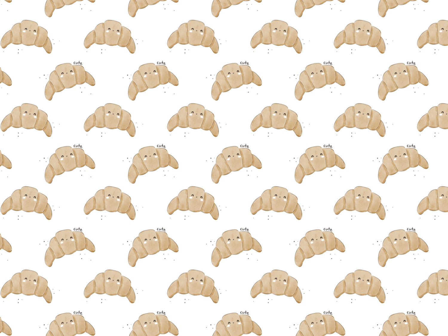 Cute croissant jersey fabric pattern featuring adorable croissants on a white background.