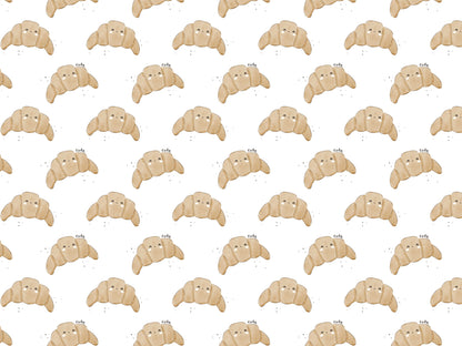 Cute croissant jersey fabric pattern featuring adorable croissants on a white background.