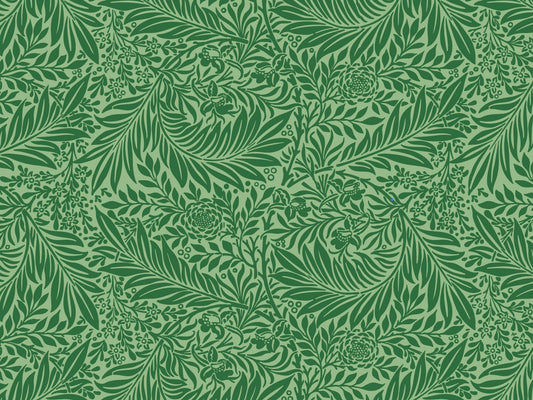 grüner Jersey Stoff mit Blumenmuster, floral und blättrig auf grünem Hintergrund