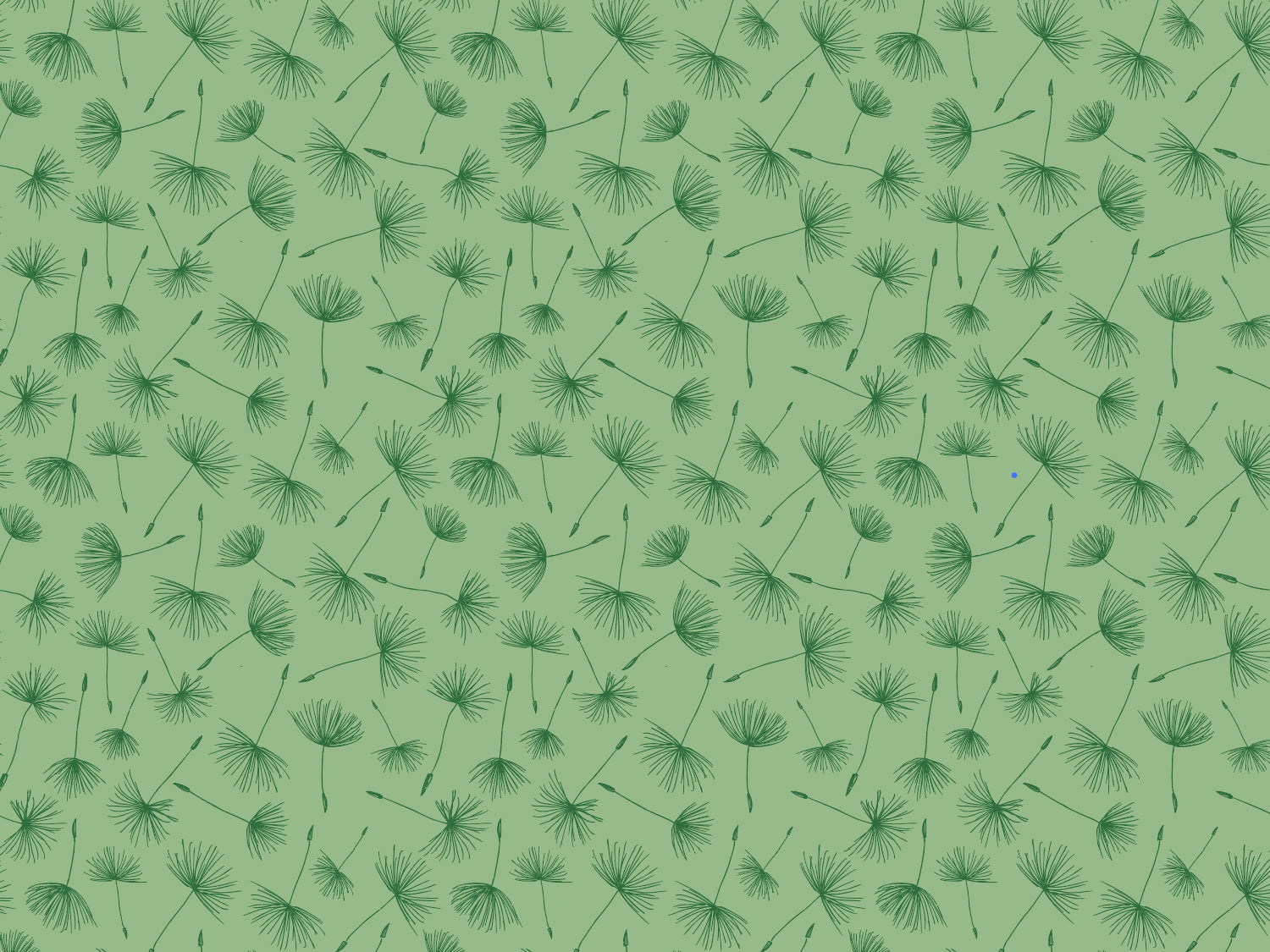green jersey fabric with dandelion print on a light green background