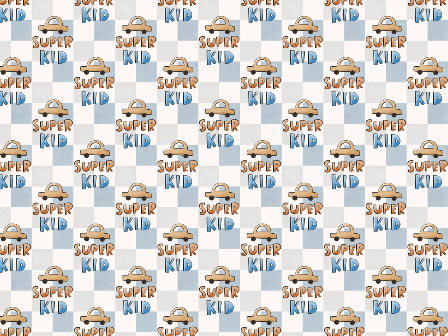 leichter Jersey Stoff für Sommer mit Super Kid Design auf kariertem Hintergrund