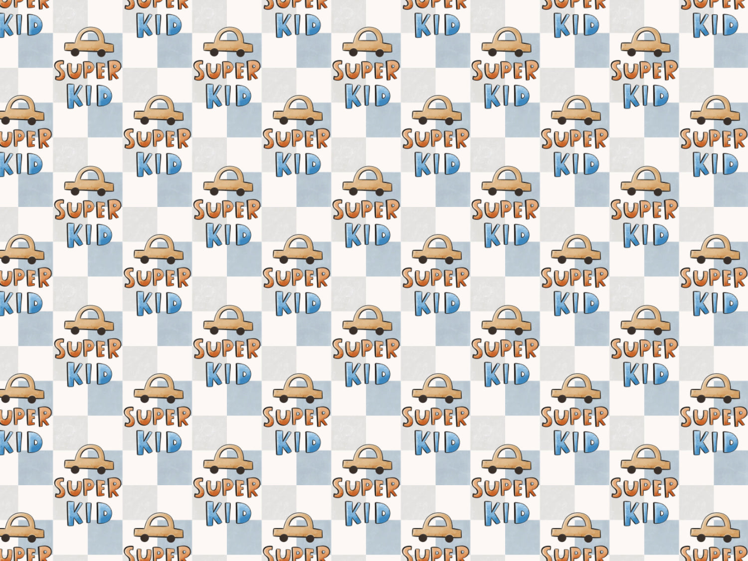 leichter Jersey Stoff für Sommer mit Super Kid Design auf kariertem Hintergrund