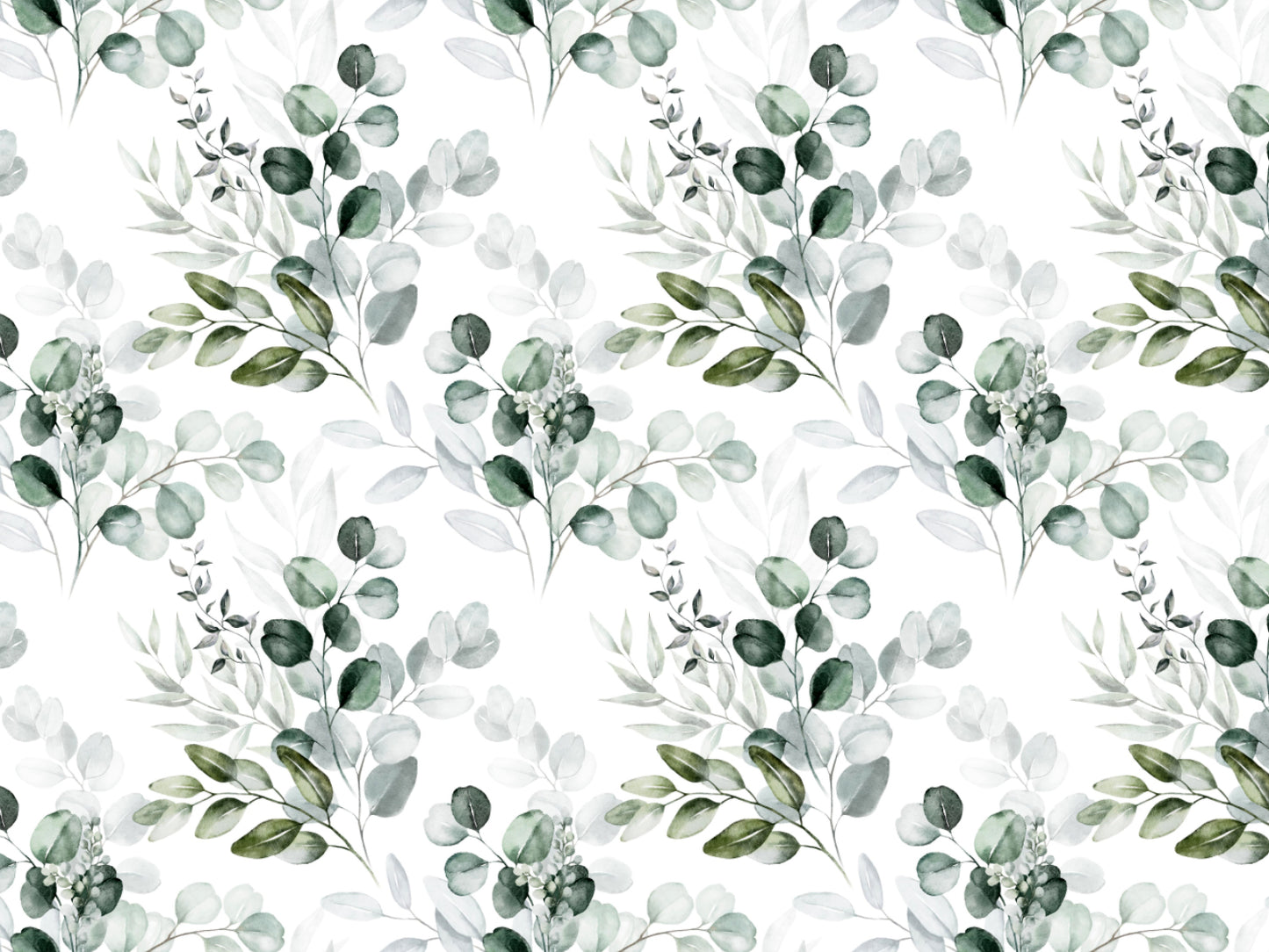 eucalyptus leaves jersey fabric with a beautiful watercolor pattern featuring green leaves on a white background