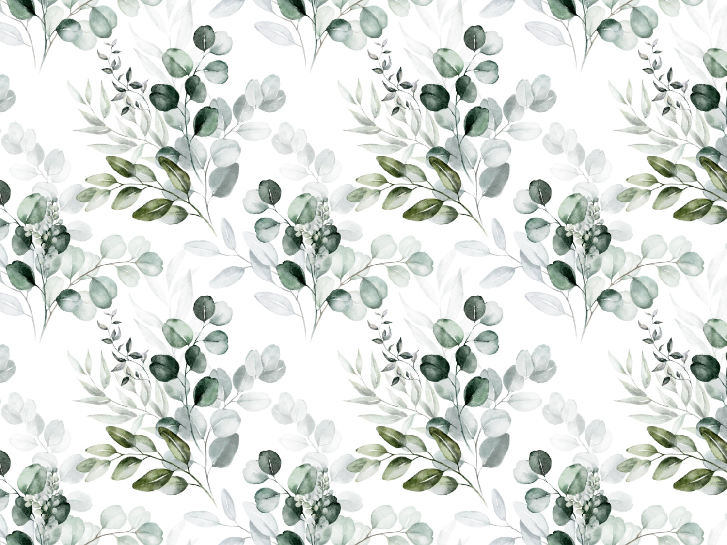 eucalyptus leaves jersey fabric with a beautiful watercolor pattern featuring green leaves on a white background