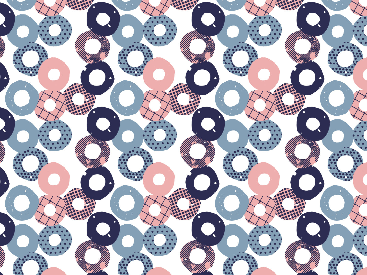 Jersey Stoff - Kreise, leichter Jersey mit bunten Kreisen in blau, rosa und weiß, ideal für Sommermode.