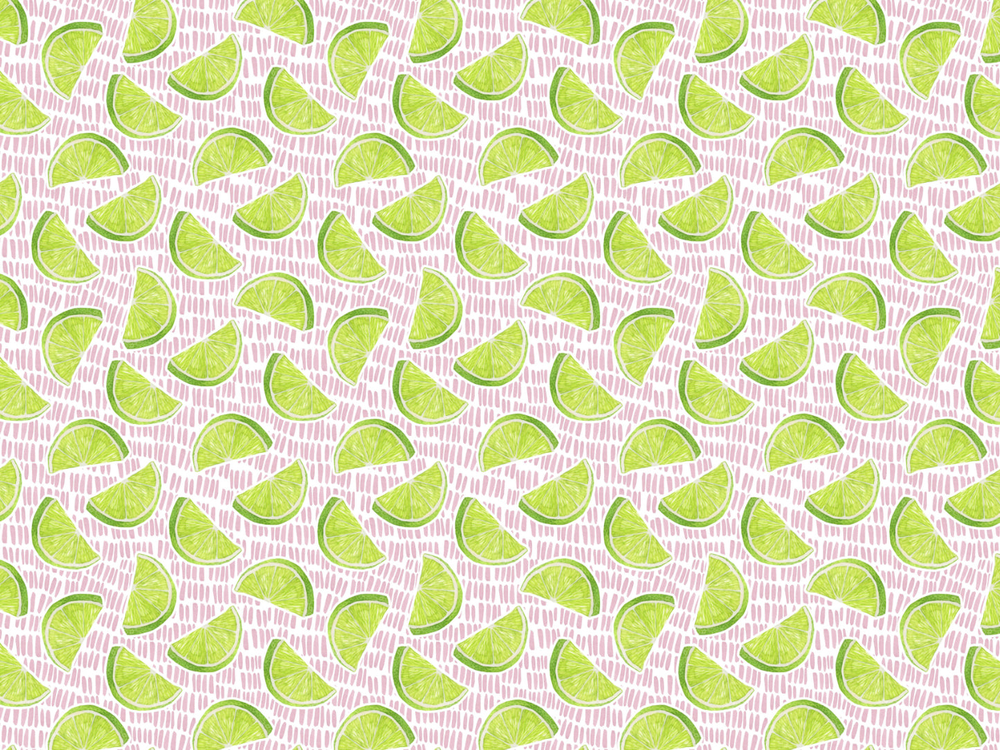 Muster von Limetten auf pinkem Hintergrund, ideal für Jersey Stoff Limone kaufen.