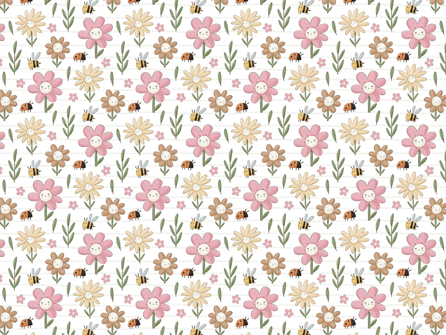 Leichter Sommer Jersey Stoff mit bunten Blumen und Bienen auf weißem Hintergrund.