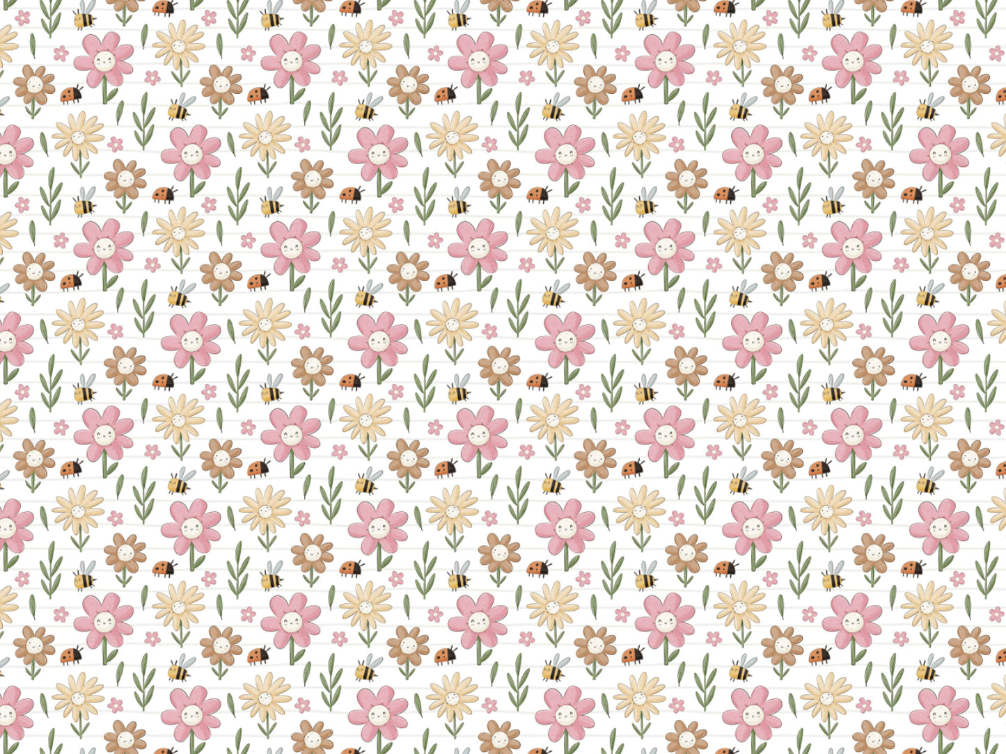 Leichter Sommer Jersey Stoff mit bunten Blumenmuster in rosa, braun und grün auf weißem Hintergrund.