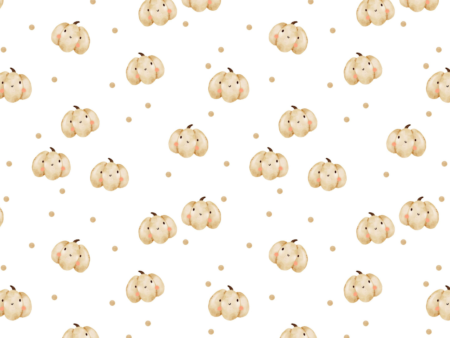 Jersey Stoff - Kleiner Kürbis & Tupfen mit cute Kürbissen und Tupfen auf weißem Hintergrund.