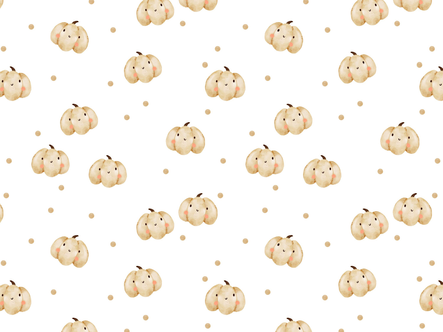 Jersey Stoff - Kleiner Kürbis & Tupfen mit cute Kürbissen und Tupfen auf weißem Hintergrund.