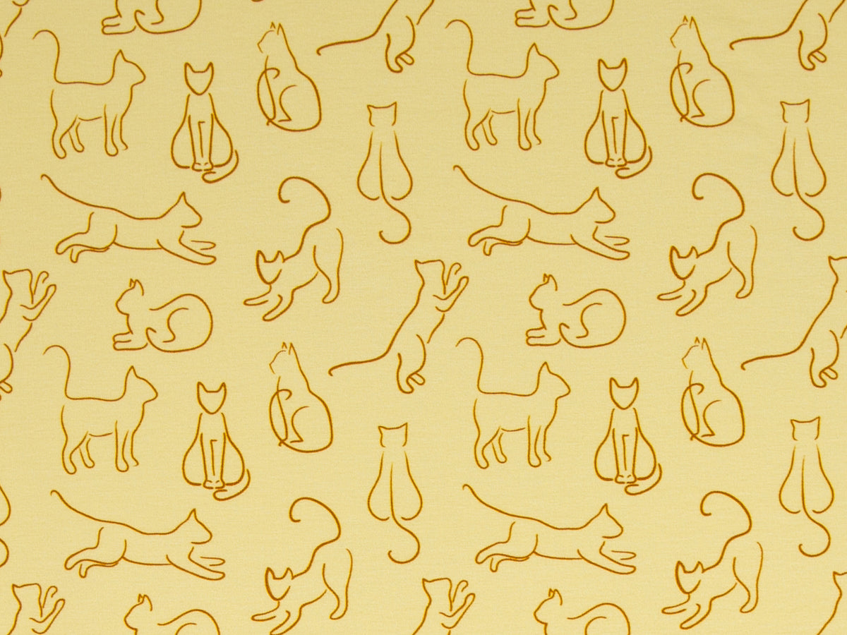 Jersey Stoff - Katzen, gelb