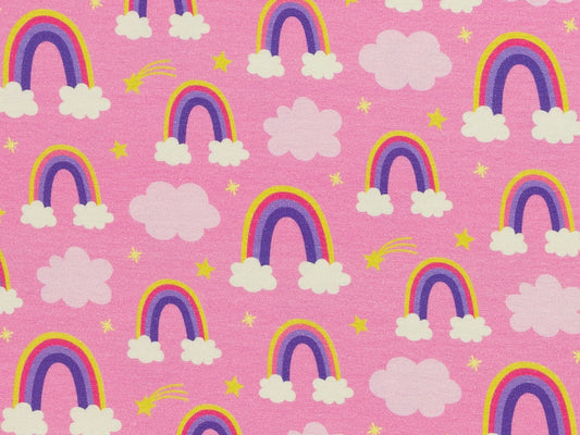 stoff-jersey-baumwolle-baumwolljersey-swafing-sandra-kretzmann-prinzessin-phantasie-einhoerner-regenboegen-rosa-kombi