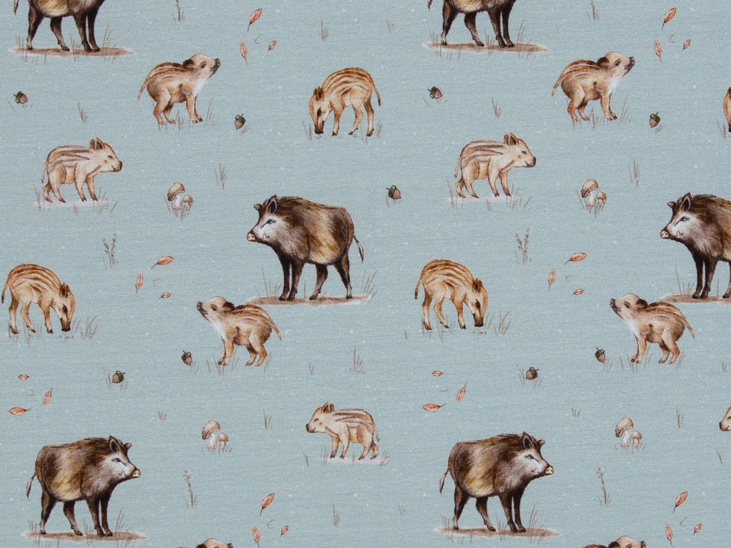 Jersey Stoff - Life in the Forest - Wildschweine, blasses altgrün