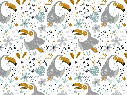 stoff-jersey-baumwolle-baumwolljersey-tier-tukan-vogel-jungel-safri-wildtier-blumen-monstera-blaetter