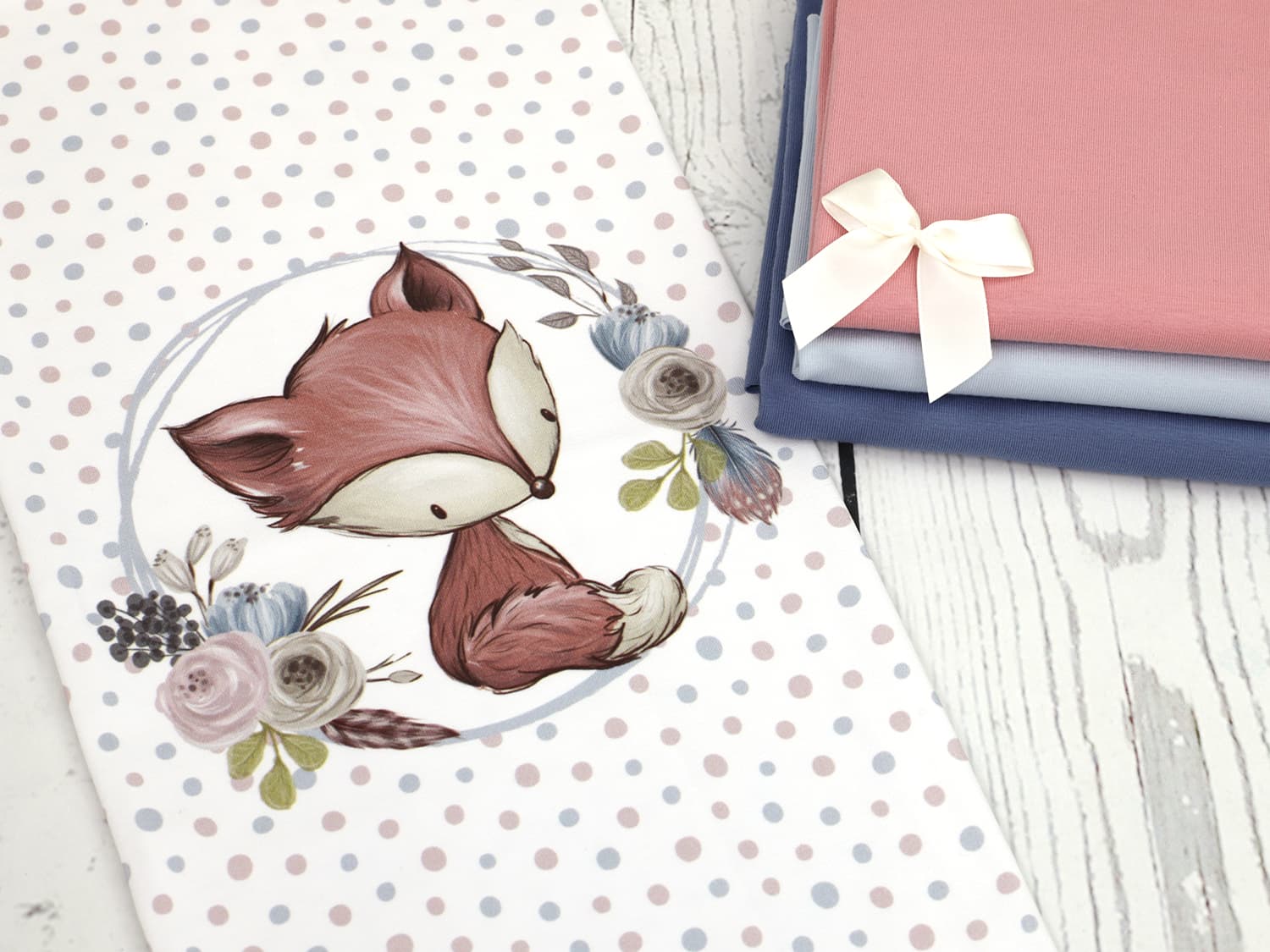 stoff-jersey-baumwolle-baumwolljersey-tupfen-punkte-dots-waldtiere-fuchs-blumen-altrosa-blau-kombi-stoffe