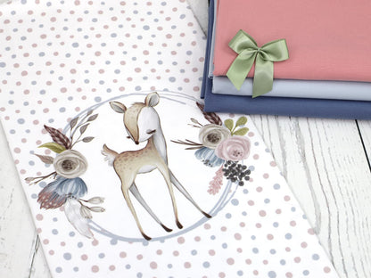 Waldtiere Reh Jersey Jersey Stoff PANEL Blumige Waldtiere Reh