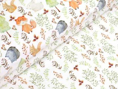 stoff-jersey-baumwolle-baumwolljersey-waldtiere-fuchs-hase-igel-eichhoernchen-blaetter-serie