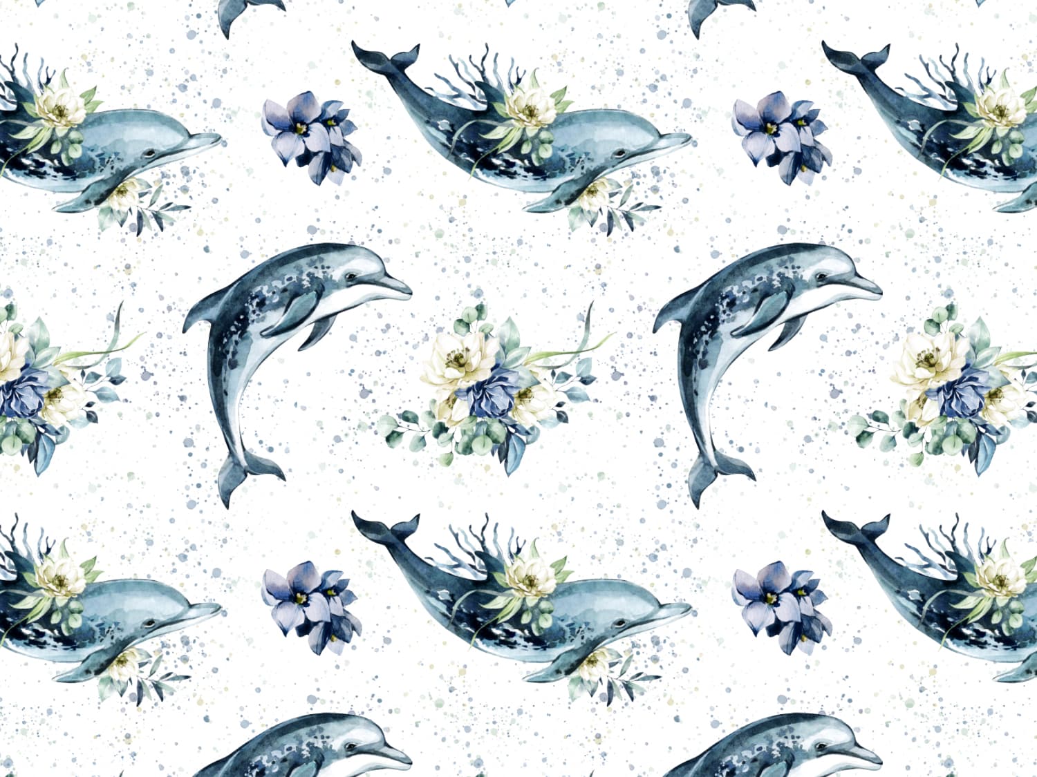 stoff-jersey-baumwolle-baumwolljersey-watercolor-aquarell-delfin-kleckse-blumen-blau