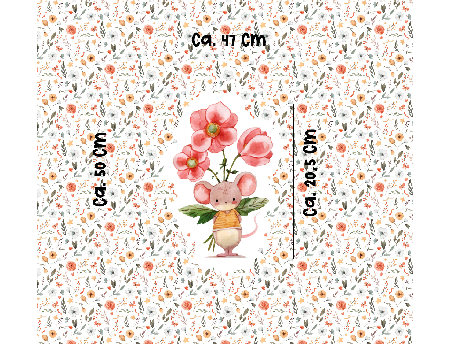 Jersey Stoff PANEL - Maus mit Überraschung, Motiv: Maus mit Blumen, Maße: 50 x 47 cm, jersey stoff mauspanel
