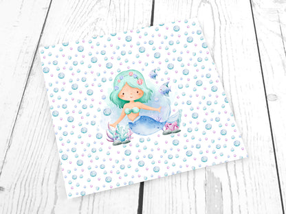 Jersey Stoff PANEL - Aquarell Meerjungfrau, mint