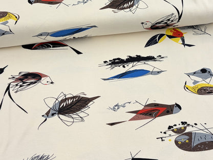 Jersey Stoff - Western Birds, creme