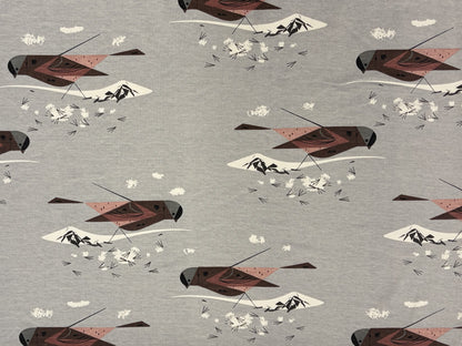 Jersey Stoff - Western Birds, grau