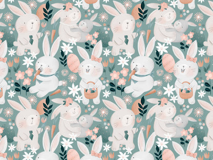 stoff-jersey-baumwolljersey-meterware-hasen-ostern-serie-hasen-picknick-altmint-hasenfamilie