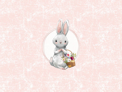 stoff-jersey-panel-baumwolle-baumwolljersey-fruehling-sommer-ostern-hase-bunny-osterhase-korb-blumen-grunge-rosa