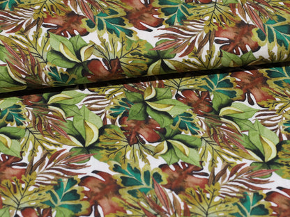 Musselin Stoff - Blätter - weiß