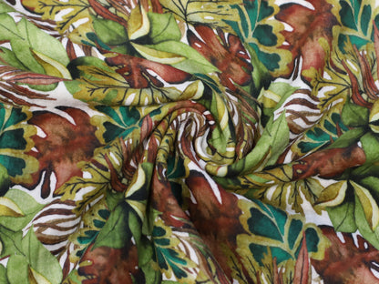 Musselin Stoff - Blätter - weiß