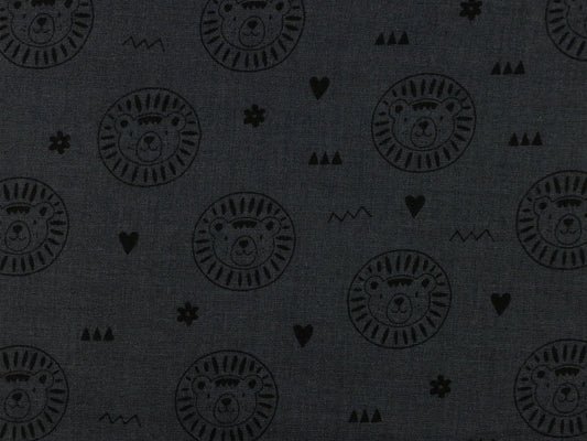 stoff-musselin-baumwolle-baumwollstoff-loewe-schwarz-dunkelgrau