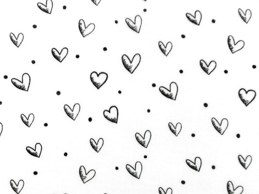 stoff-musselin-baumwolle-double-gauze-glatt-herz-herzen-sketch-hearts-weiss