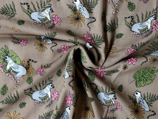 stoff-musselin-baumwolle-double-gauze-glatt-lemur-affe-blaetter-sommer-schlamm