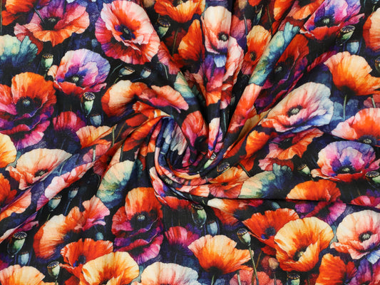 Double Gauze - Musselin Stoff - Mohnblumen